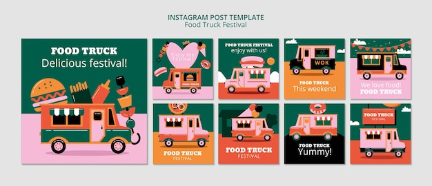 Platte ontwerp foodtruck festival instagram berichtenset