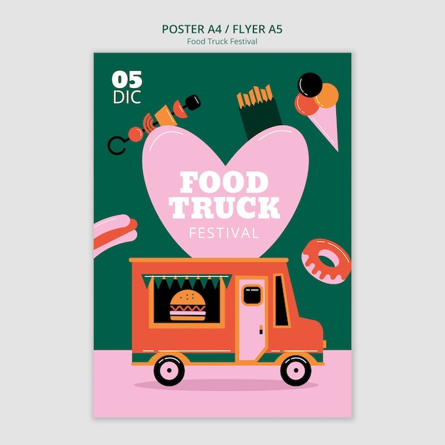 Gratis PSD platte ontwerp foodtruck festival poster sjabloon