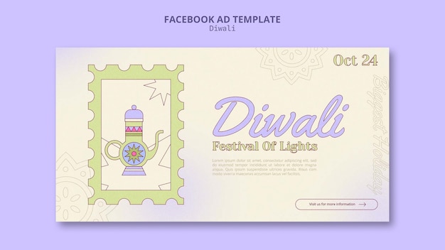 Platte ontwerp gelukkige diwali facebook-sjabloon