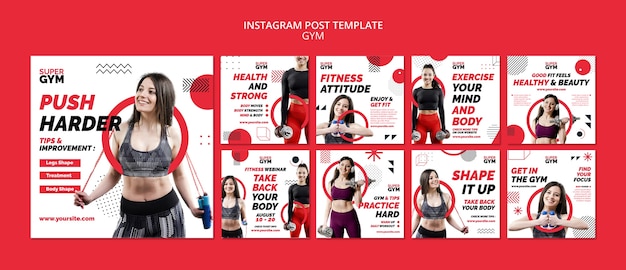 Gratis PSD platte ontwerp gym training instagram posts