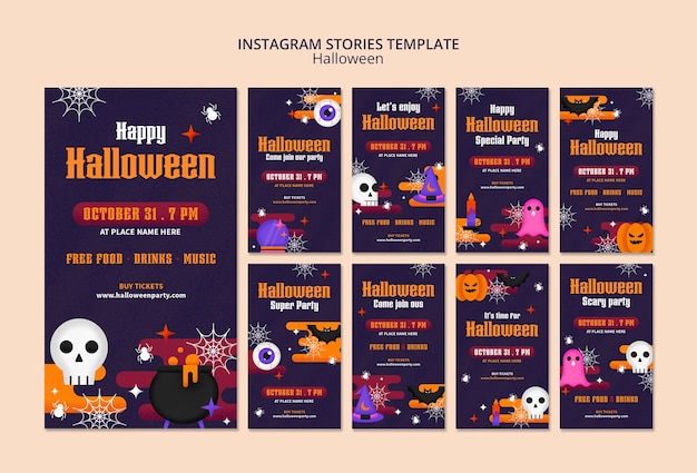 Platte ontwerp halloween instagram verhalen sjabloon