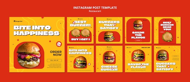 Gratis PSD platte ontwerp heerlijk eten restaurant instagram-berichten