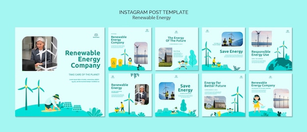 Gratis PSD platte ontwerp hernieuwbare energie instagram-berichten