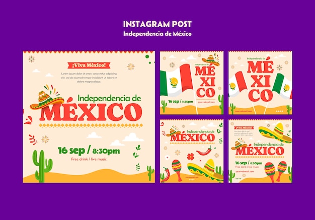 Gratis PSD platte ontwerp independencia de mexico sjabloonontwerp