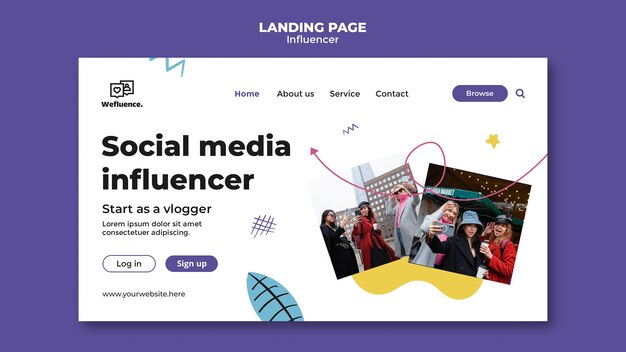 Gratis PSD platte ontwerp influencer vacature landingspagina