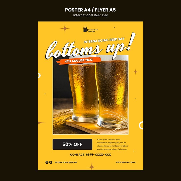 Gratis PSD platte ontwerp internationale bierdag sjabloon
