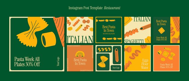 Gratis PSD platte ontwerp italiaans restaurant instagram-berichten