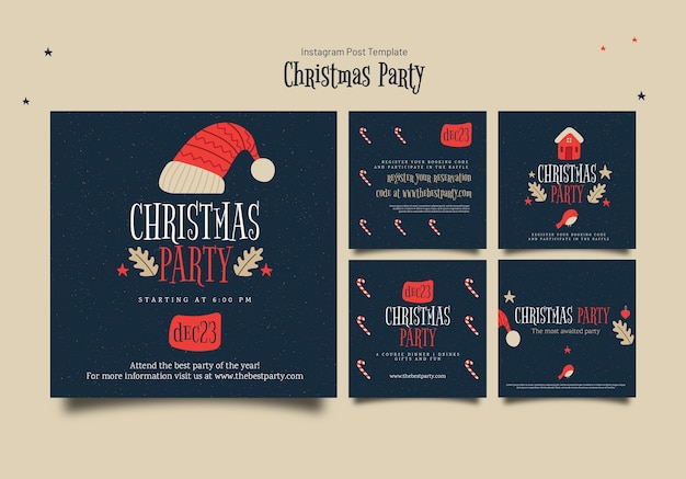 Gratis PSD platte ontwerp kerstfeest instagram posts