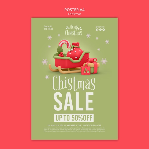 Gratis PSD platte ontwerp kerstsjabloon