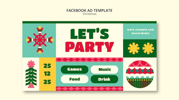 Gratis PSD platte ontwerp kerstviering facebook sjabloon