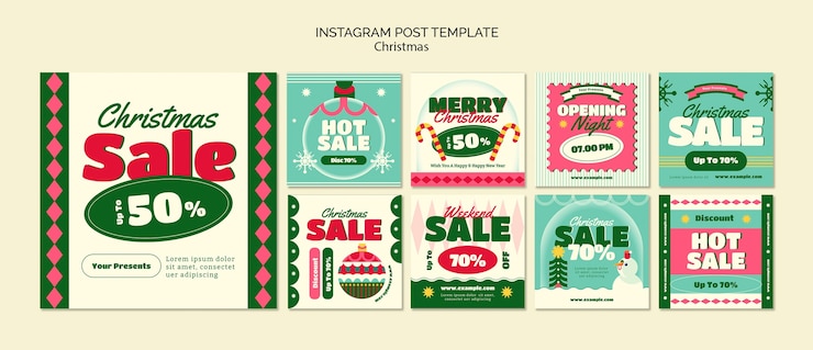 Gratis PSD platte ontwerp kerstviering instagram berichtenset