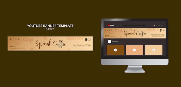 Gratis PSD platte ontwerp koffie label youtube banner