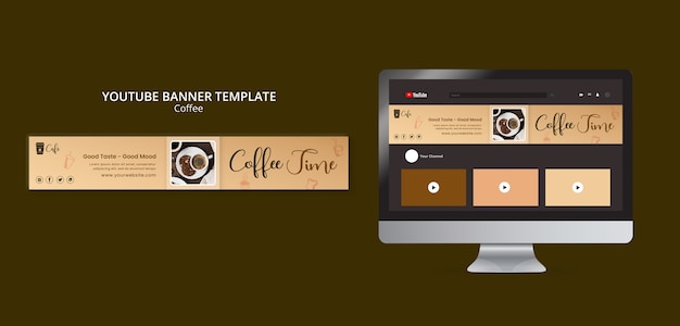 Platte ontwerp koffie label youtube banner