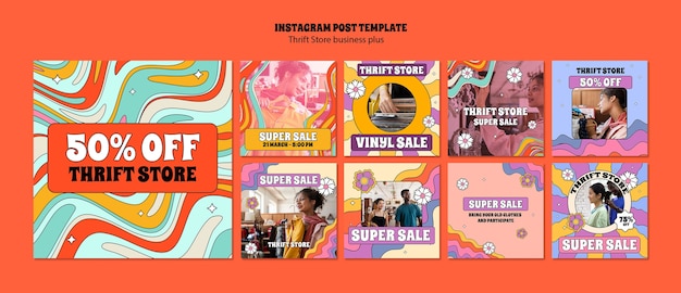 Gratis PSD platte ontwerp kringloopwinkel instagram posts-sjabloon