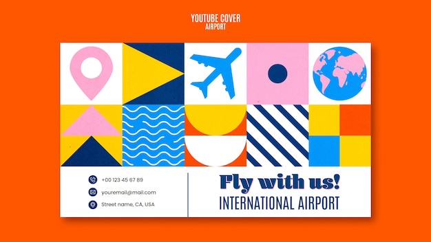 Platte ontwerp luchthaven youtube voorbladsjabloon