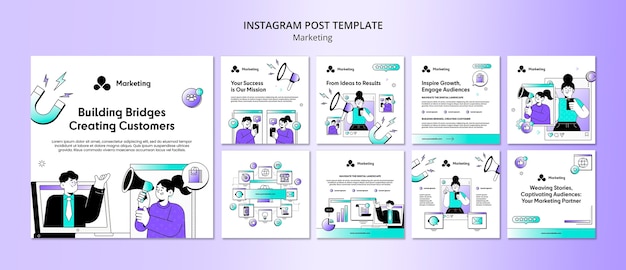 Platte ontwerp marketingstrategie instagram-berichten