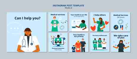 Gratis PSD platte ontwerp medische hulp instagram postsjabloon