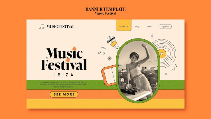 Gratis PSD platte ontwerp muziekfestival ontwerp