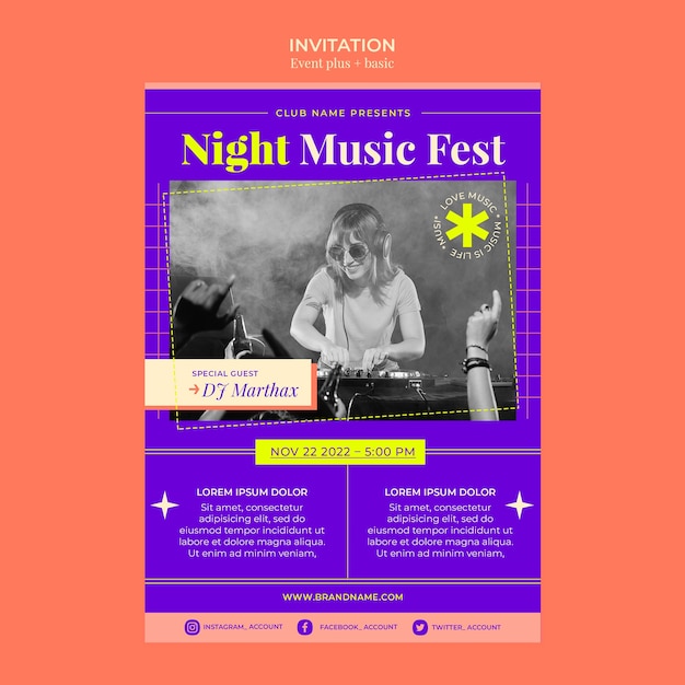 Gratis PSD platte ontwerp muziekfestival ontwerpsjabloon