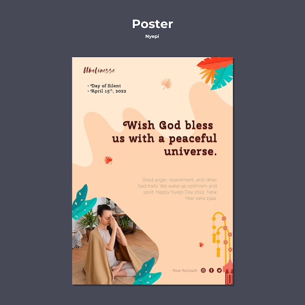 Gratis PSD platte ontwerp nyepi poster sjabloon