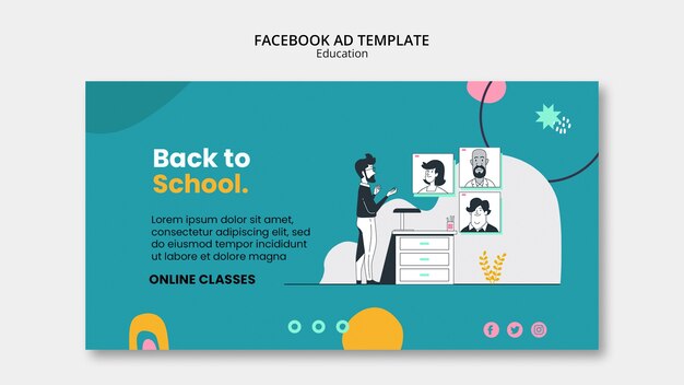 Platte ontwerp onderwijsconcept facebook sjabloon