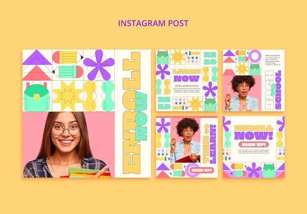 Gratis PSD platte ontwerp onderwijsconcept instagram posts