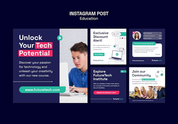 Platte ontwerp onderwijsconcept instagram posts