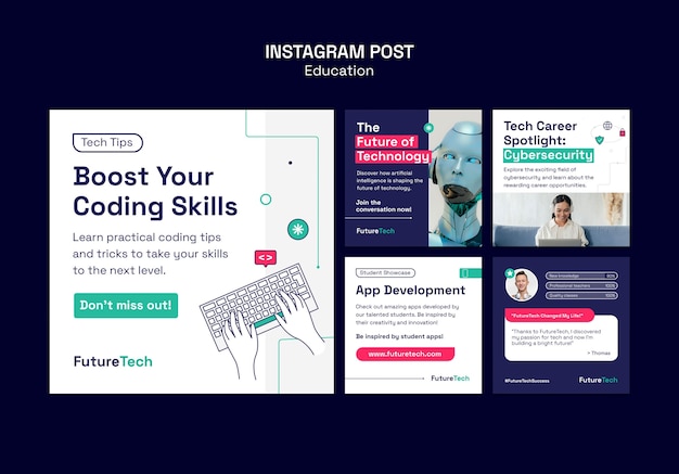 Gratis PSD platte ontwerp onderwijsconcept instagram posts
