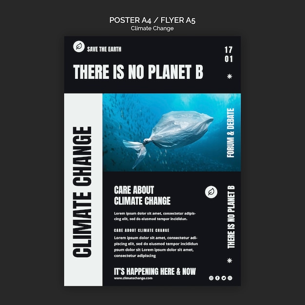 Platte ontwerp poster en flyer klimaatverandering sjabloon