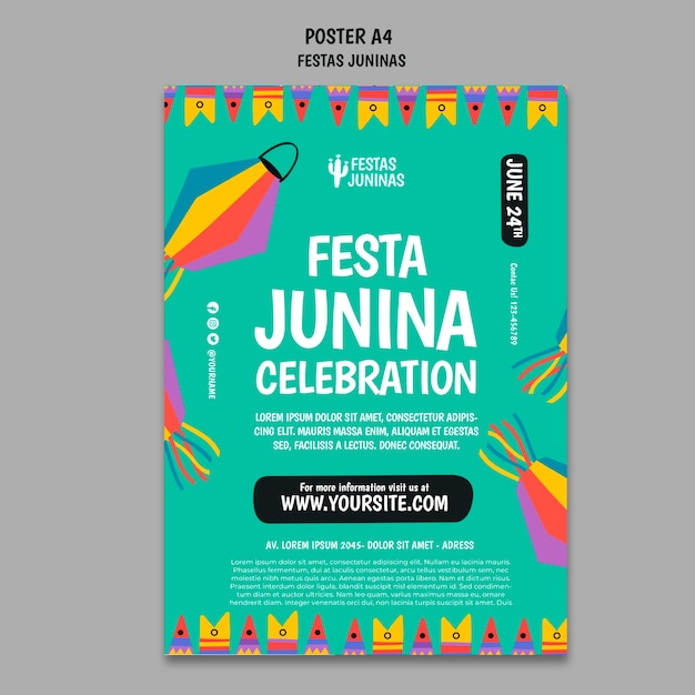 Platte ontwerp poster festas juninas sjabloon