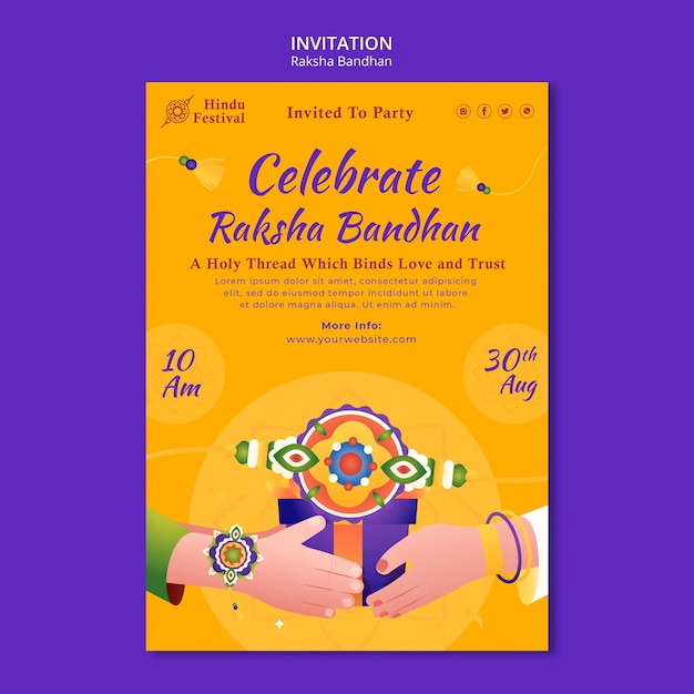 Gratis PSD platte ontwerp raksha bandhan feestuitnodiging