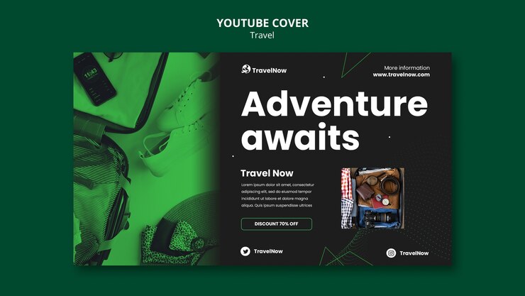 Gratis PSD platte ontwerp reisavontuur youtube-omslag