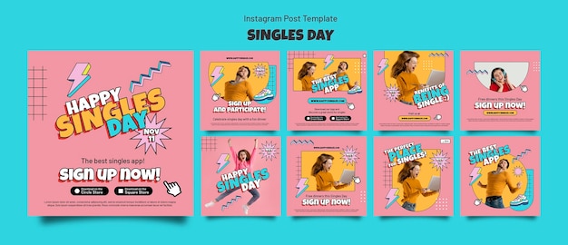 Gratis PSD platte ontwerp singles dag sjabloon