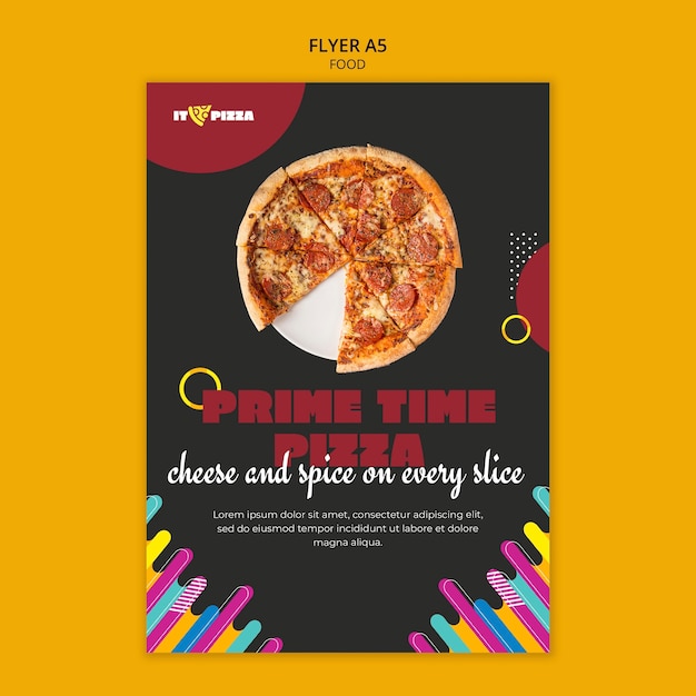 Platte ontwerp smakelijke pizza a5 flyer-sjabloon