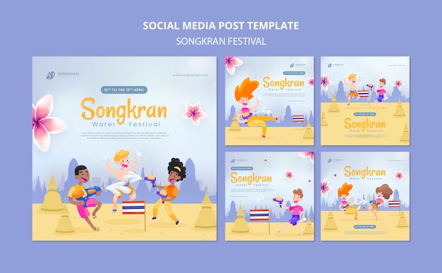 Platte ontwerp songkran-sjabloon