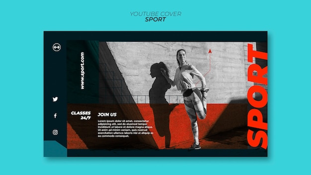 Platte ontwerp sport concept youtube voorbladsjabloon