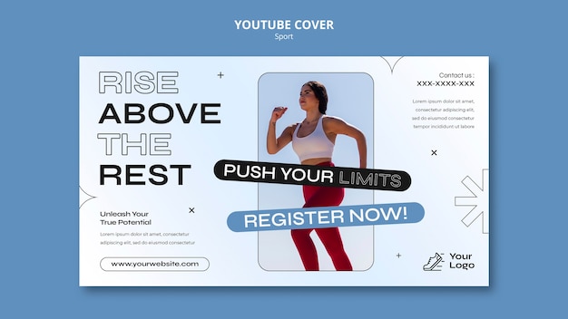 Gratis PSD platte ontwerp sporttraining youtube-omslag