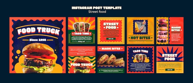 Gratis PSD platte ontwerp straatvoedsel instagram-berichten