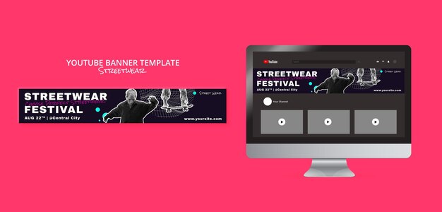 Gratis PSD platte ontwerp streetwear youtube-banner