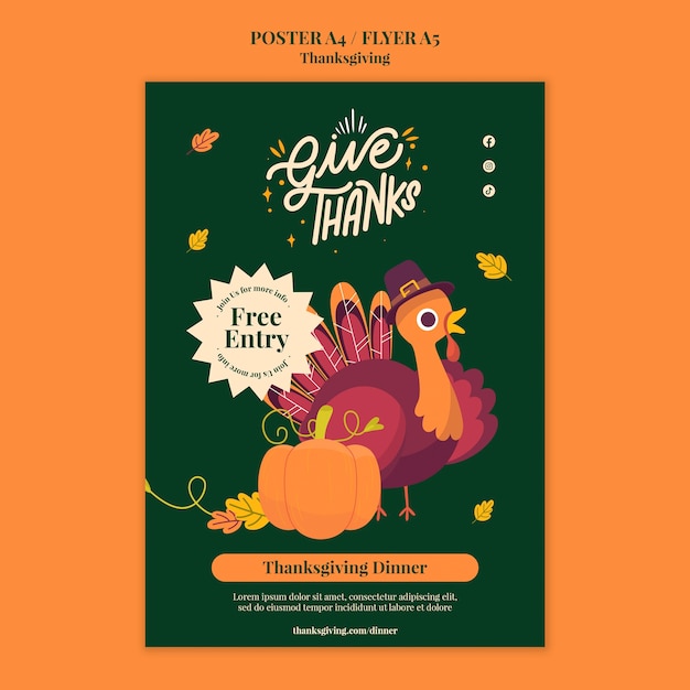 Gratis PSD platte ontwerp thanksgiving-sjabloon