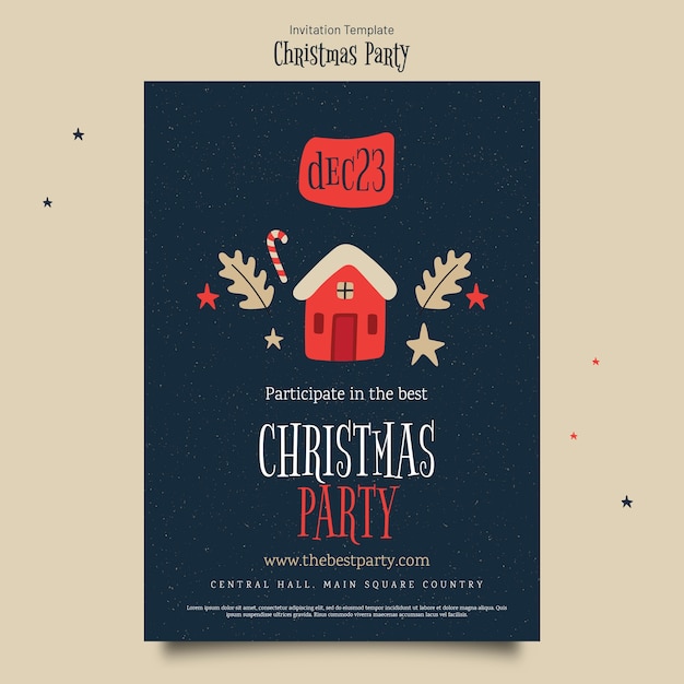 Gratis PSD platte ontwerp uitnodiging voor kerstfeest