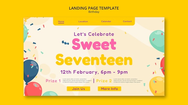 Gratis PSD platte ontwerp verjaardagsfeestje bestemmingspagina sjabloon