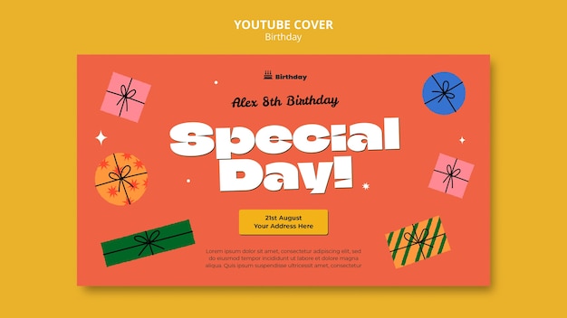 Gratis PSD platte ontwerp verjaardagsfeestje youtube voorbladsjabloon
