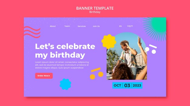 Gratis PSD platte ontwerp verjaardagsviering bestemmingspagina