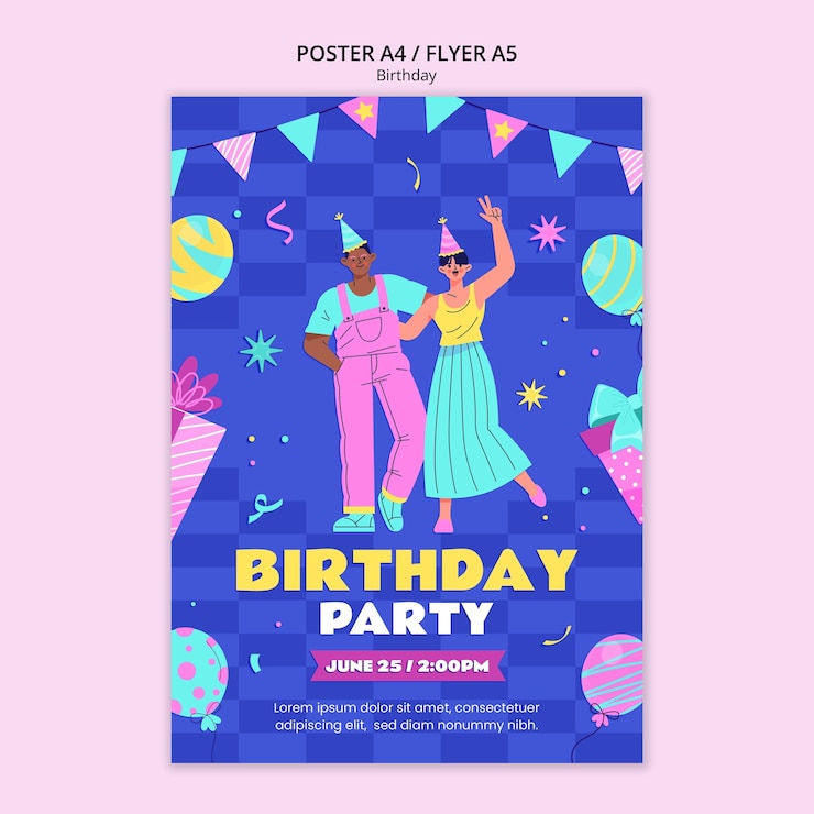 Gratis PSD platte ontwerp verjaardagsviering poster