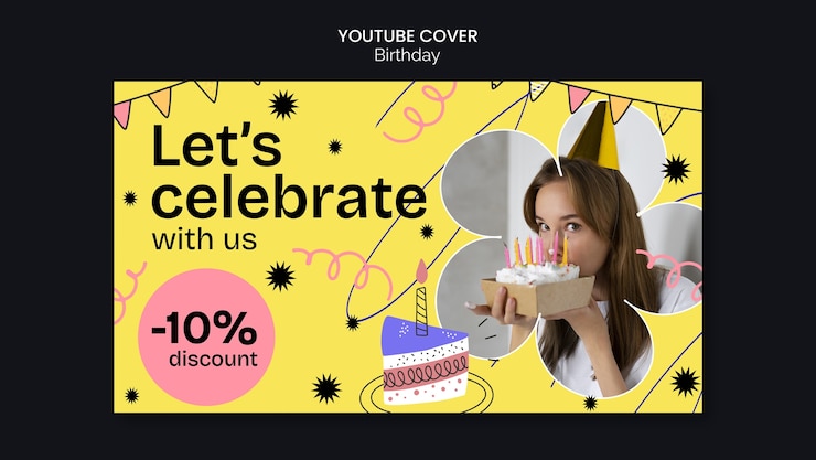Gratis PSD platte ontwerp verjaardagsviering youtube-omslag