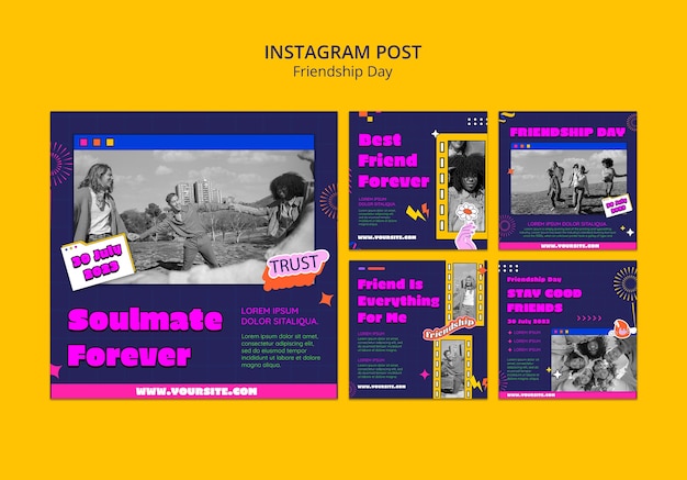 Gratis PSD platte ontwerp vriendschapsdag instagram-berichten