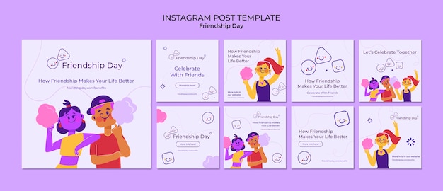 Gratis PSD platte ontwerp vriendschapsdag instagram-berichten