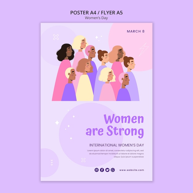 Gratis PSD platte ontwerp vrouwendag poster sjabloon