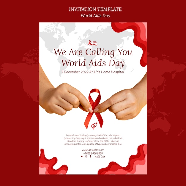Gratis PSD platte ontwerp wereld aids dag uitnodigingssjabloon